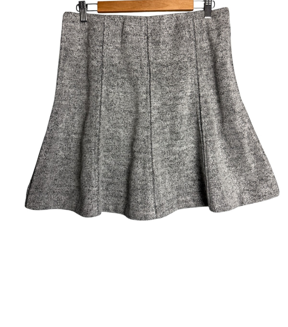 NWT LOFT Womens M Gray Tweed Marl Knit Pull On A Line Flare Mini Skirt